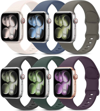6 Pack Sport Bands Compatible with Apple Watch Band 38mm 40mm 41mm 42mm 44mm 45mm 49mm 46mm,Silicone Waterproof Strap for iWatch Apple Watch Series 11 10 9 Ultra 8 7 6 5 4 3 2 1 SE Women Men