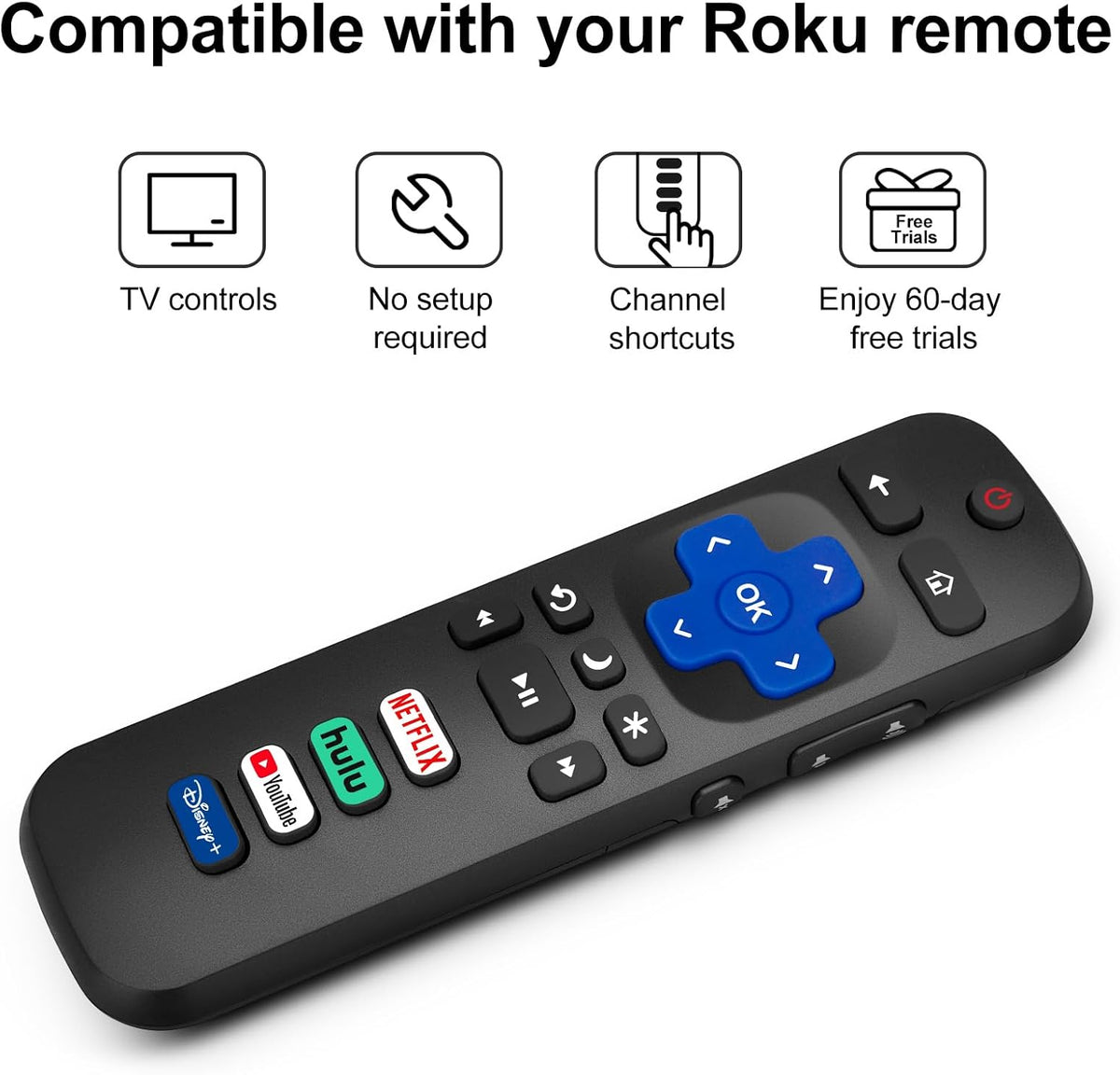 (Pack of 2) Replacement Remote Control Only for Roku TV, Compatible for TCL Roku/Hisense Roku/Onn Roku/Sharp Roku/Element Roku/Westinghouse Roku/Philips Roku Smart TVs (Not for Roku Stick and Box)