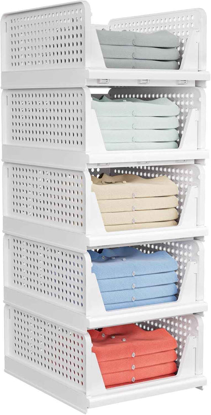 Multifunctional Stackable Closet Storage Baskets, 5 Pack, Waterproof, Foldable & Space-Saving