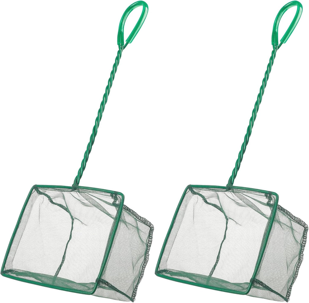 Pawfly green braided metal handle square aquarium net for fish tanks and small koi ponds