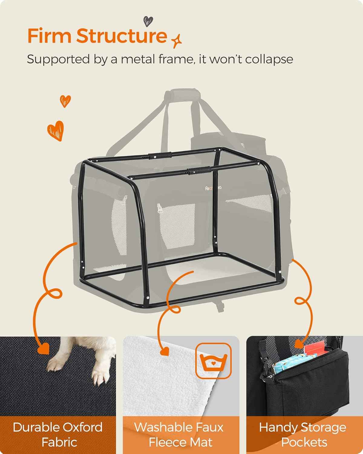 Feandrea 40 Inches Collapsible Soft Dog Crate, Portable Travel Dog Crate for Indoor and Outdoor Use, Dog Carrier Kennel with Safety Zippers, for Living Room, Car, Travelling, Camping, Black UPDC10H