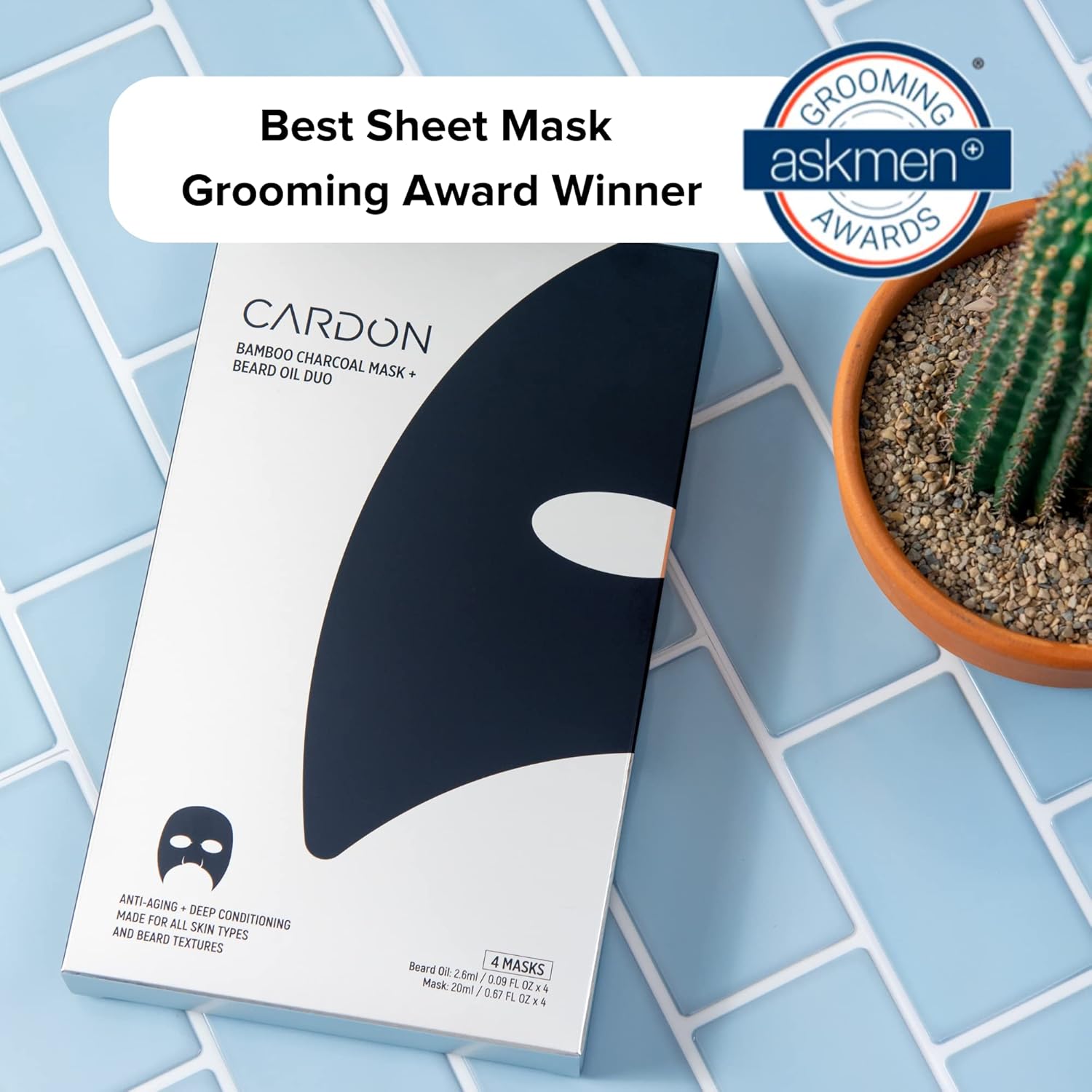 cardon korean charcoal beard care sheet masks with premium oil - 4 pack for hydration and anti-aging