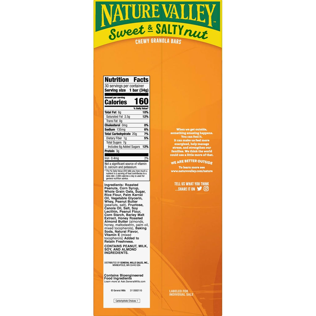 Nature Valley Sweet and Salty Peanut Granola Bars, 30 Bars, 36 OZ, Snack Bars
