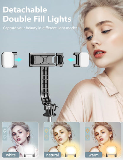 Selfie Stick Tripod with Light, 45'' Selfie Stick with Wireless Remote, Portable Phone Tripod Compatible with iPhone 16/15 Pro Max/15/14 Pro/14/13, Samsung S22/ S23 Ultra/Android Smartphone