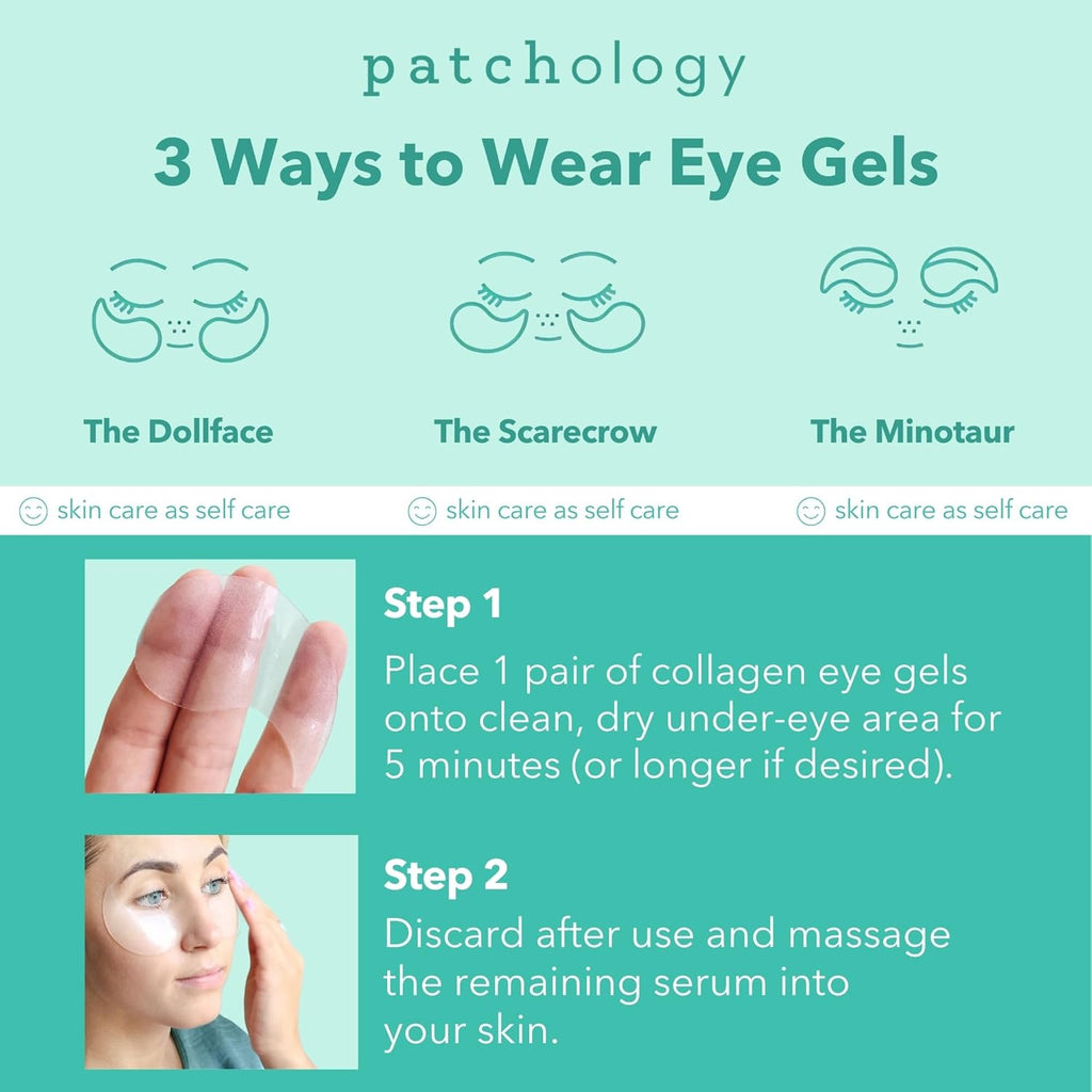 Patchology under eye gel patches for natural skincare treatment, puffy eyes, dark circles, and eye bags, 5 pairs