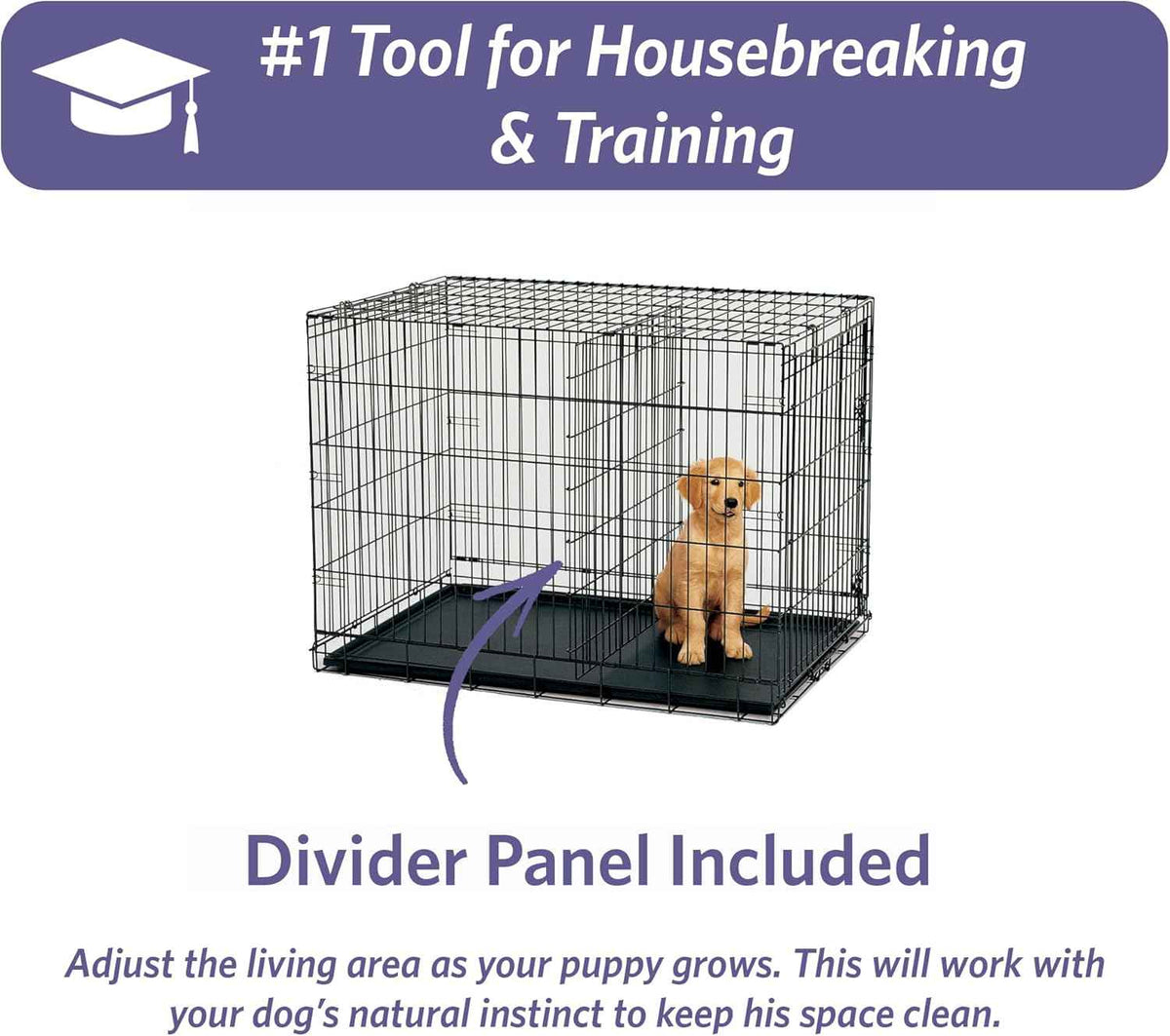MidWest Homes for Pets 36-Inch iCrate Folding Dog Crate with Divider Panel, Leak-Proof Tray & Secure Latches – Metal Wire Kennel for Medium Large Breeds – Portable, Durable & Easy to Assemble
