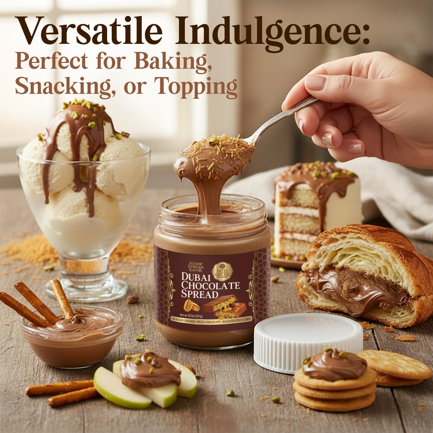 Dubai Chocolate Spread with Kataifi Pistachio Cream - 8.3oz - Luxurious Middle Eastern Chocolate Delight