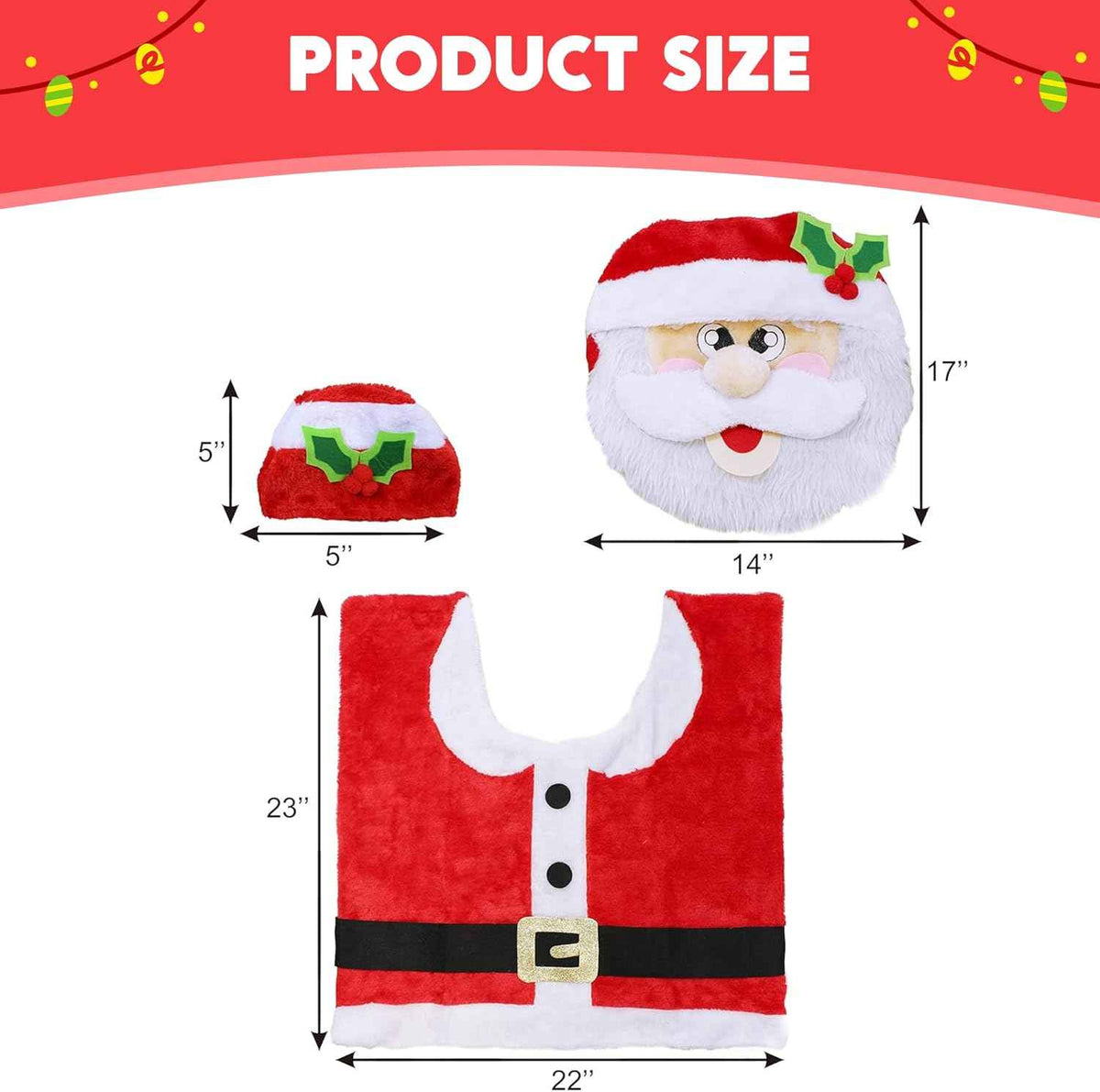 JOYIN 5 Pieces Christmas Theme Bathroom Decoration Set w/Toilet Seat Cover, Rugs, Tank Cover, Toilet Paper Box Cover and Santa Towel for Xmas Indoor Décor, Party Favors (Santa)