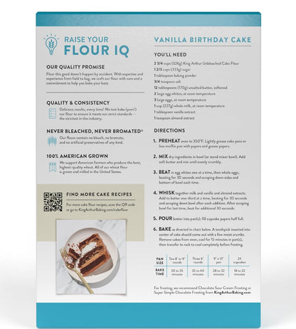 King Arthur, Non-GMO Cake Flour, Unbleached and Unenriched, 2 Pounds, No Preservatives, Baking Essential