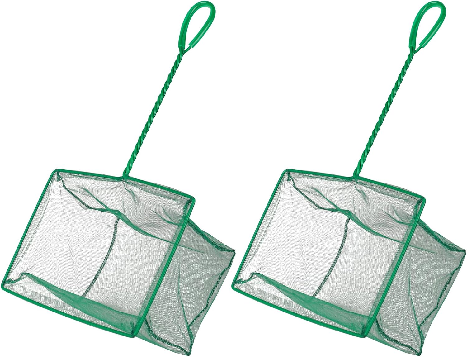 Pawfly green braided metal handle square aquarium net for fish tanks and small koi ponds