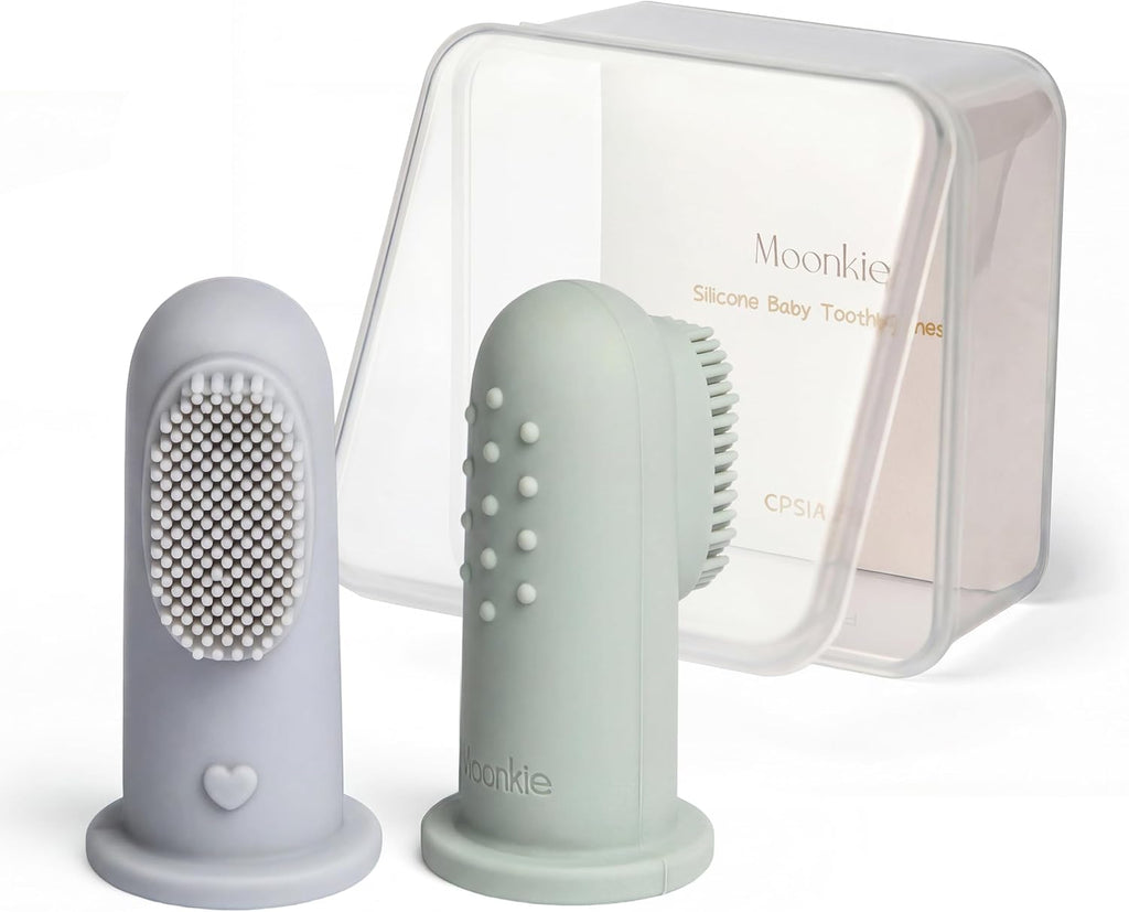 Moonkie Baby Finger Toothbrush Tongue Oral Cleaner Kit for 3 Months +, 3 Pcs, Blush/Pale Mauve/Blush Soft Touch Design