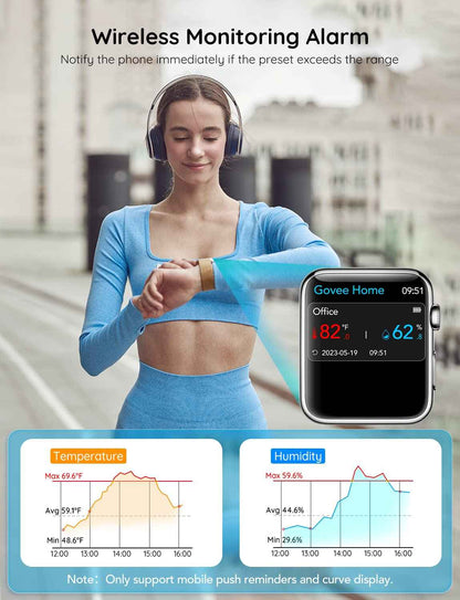 Govee WiFi Thermometer Hygrometer H5103, Indoor Bluetooth Temperature Humidity Sensor with Electronic Ink Display, App Notification Alert, Free Data Storage Export, Digital Remote Monitor for Bedroom