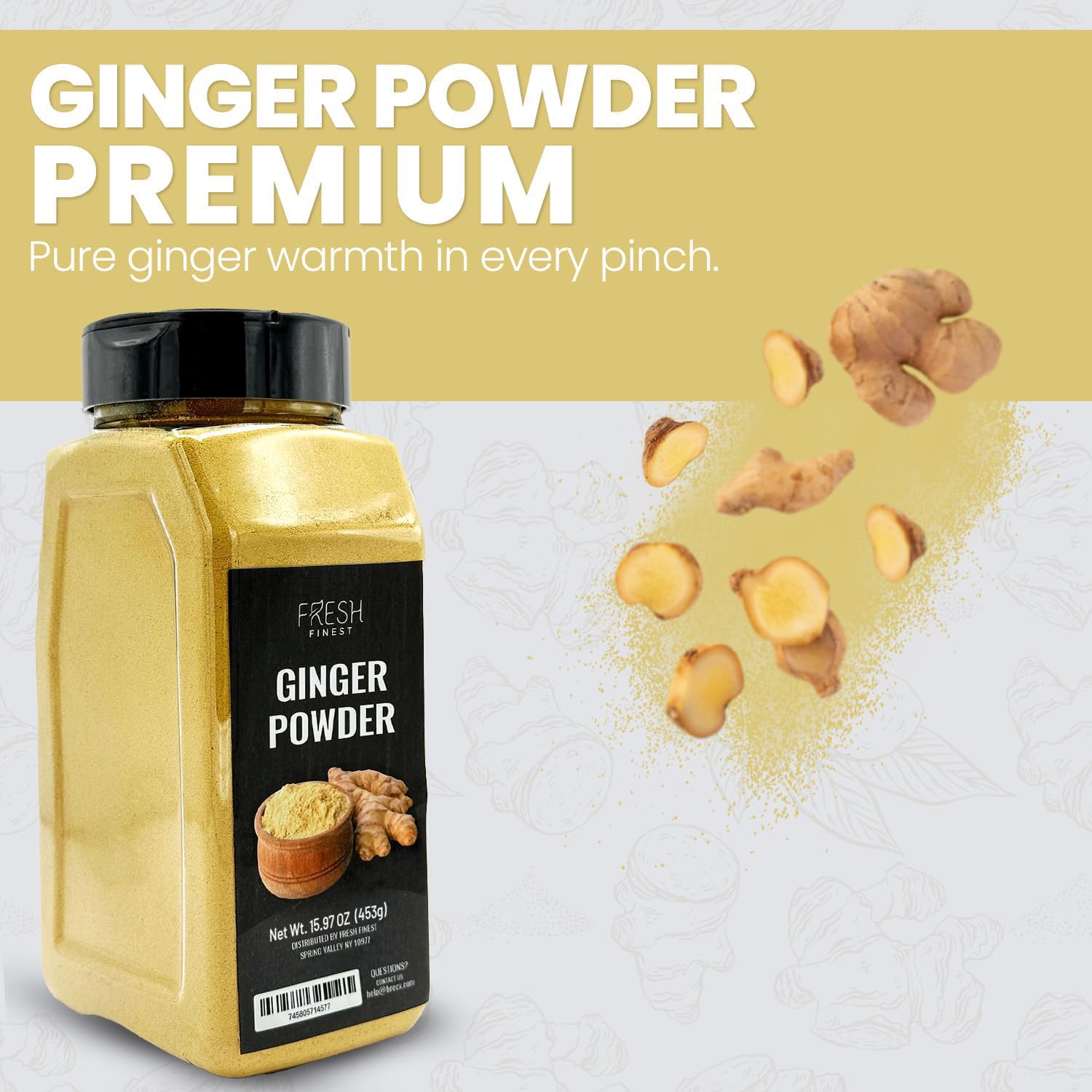 Fresh Finest 100% Pure Ground Ginger Root 15.97oz 453g Culinary and Health Benefits Spice
