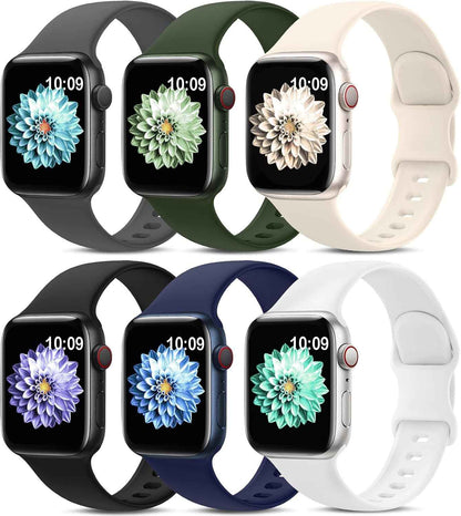 6 Pack Sport Bands Compatible with Apple Watch Band 38mm 40mm 41mm 42mm 44mm 45mm 49mm 46mm,Silicone Waterproof Strap for iWatch Apple Watch Series 11 10 9 Ultra 8 7 6 5 4 3 2 1 SE Women Men
