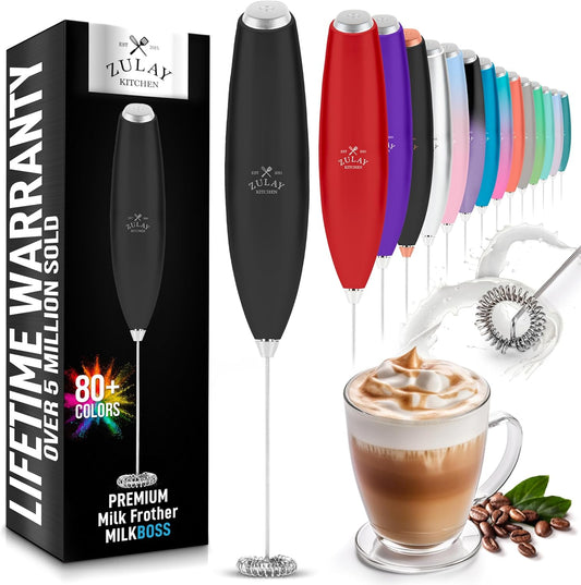 Zulay Kitchen Milk Frother Handheld Electric Whisk – Frother Wand, Durable Drink Mixer, Stainless Steel Whisk, Coffee Frother, Hand Blender, Frother for Protein Powder, Lattes, Matcha & More - Black