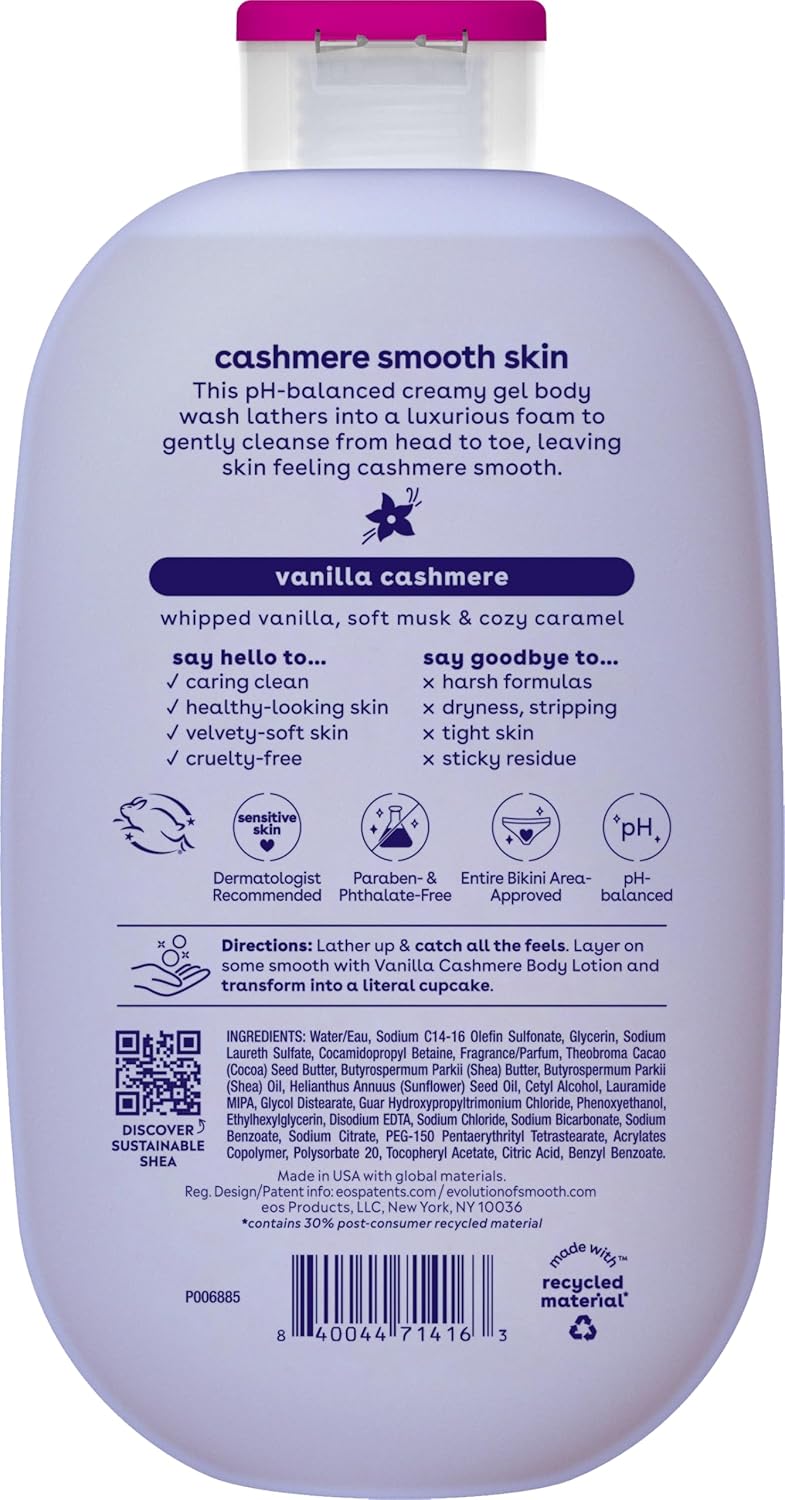 eos vanilla moisturizing creamy gel body wash with shea butter, glycerin, vitamin e, 16 fl oz