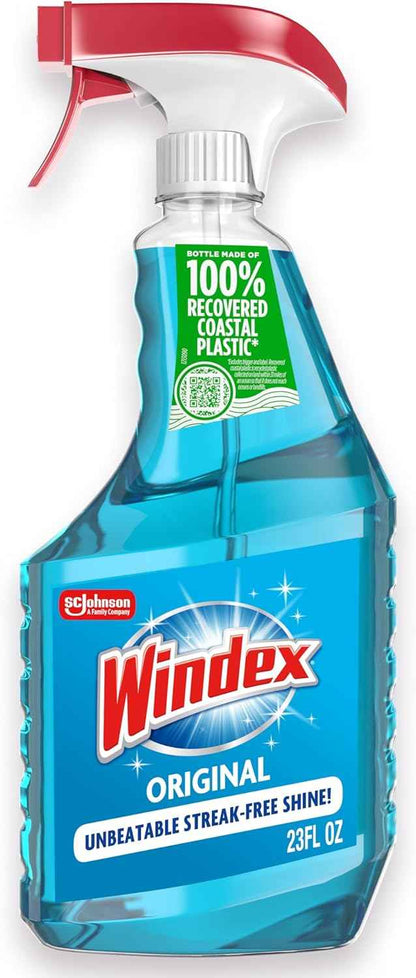 Windex Original Glass Cleaner Spray Bottle, 23 Fl Oz, Streak-Free Shine, Original Blue Scent