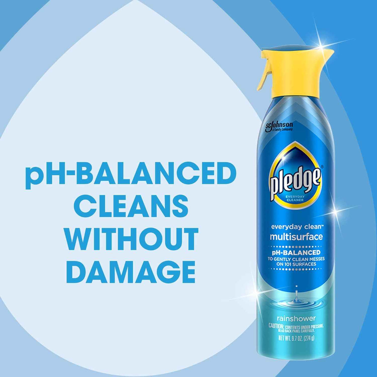 Pledge pH-Balanced Multisurface Spray, 9.7oz (Pack of 3), Everyday Cleaner for Hard Surfaces, Rainshower Scent