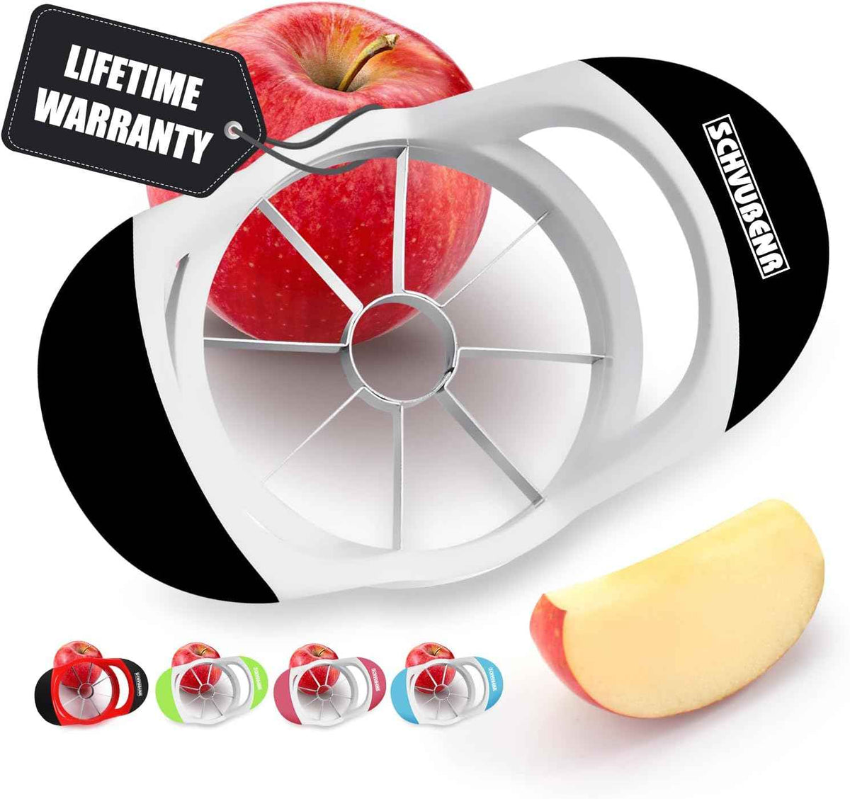 SCHVUBENR 3.5 Inch Apple Slicer - Professional Apple Cutter - Stainless Steel Apple Corer - Super Sharp Apple Slicer and Corer - Apple Tool with 8 Sharp Blades(Black)