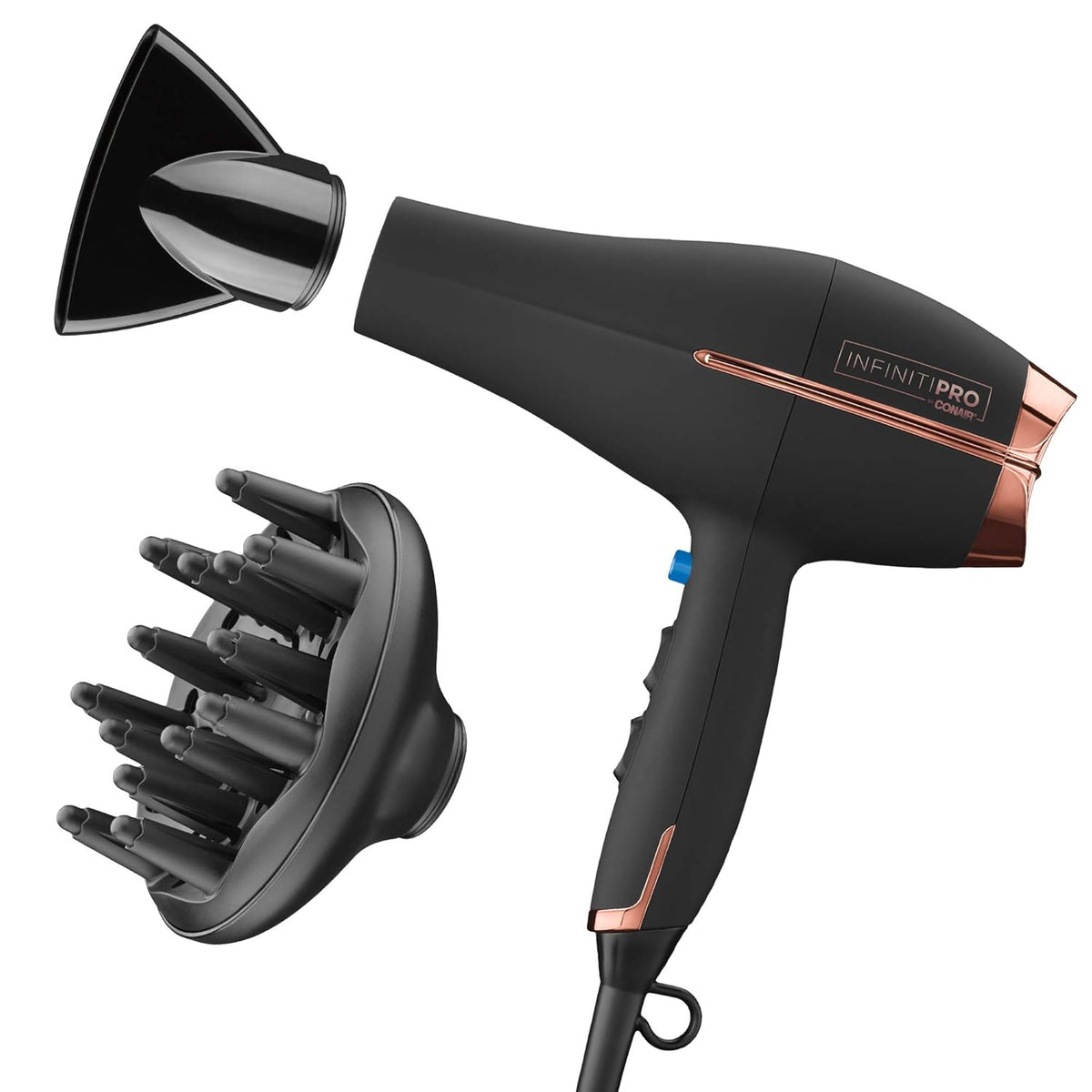 INFINITI PRO by CONAIR Hair Dryer, 1875W Blow Dryer with Diffuser and Concentrator, Ceramic Technology, 3 Heat & 2 Speed Settings, Cold Shot Button, Black