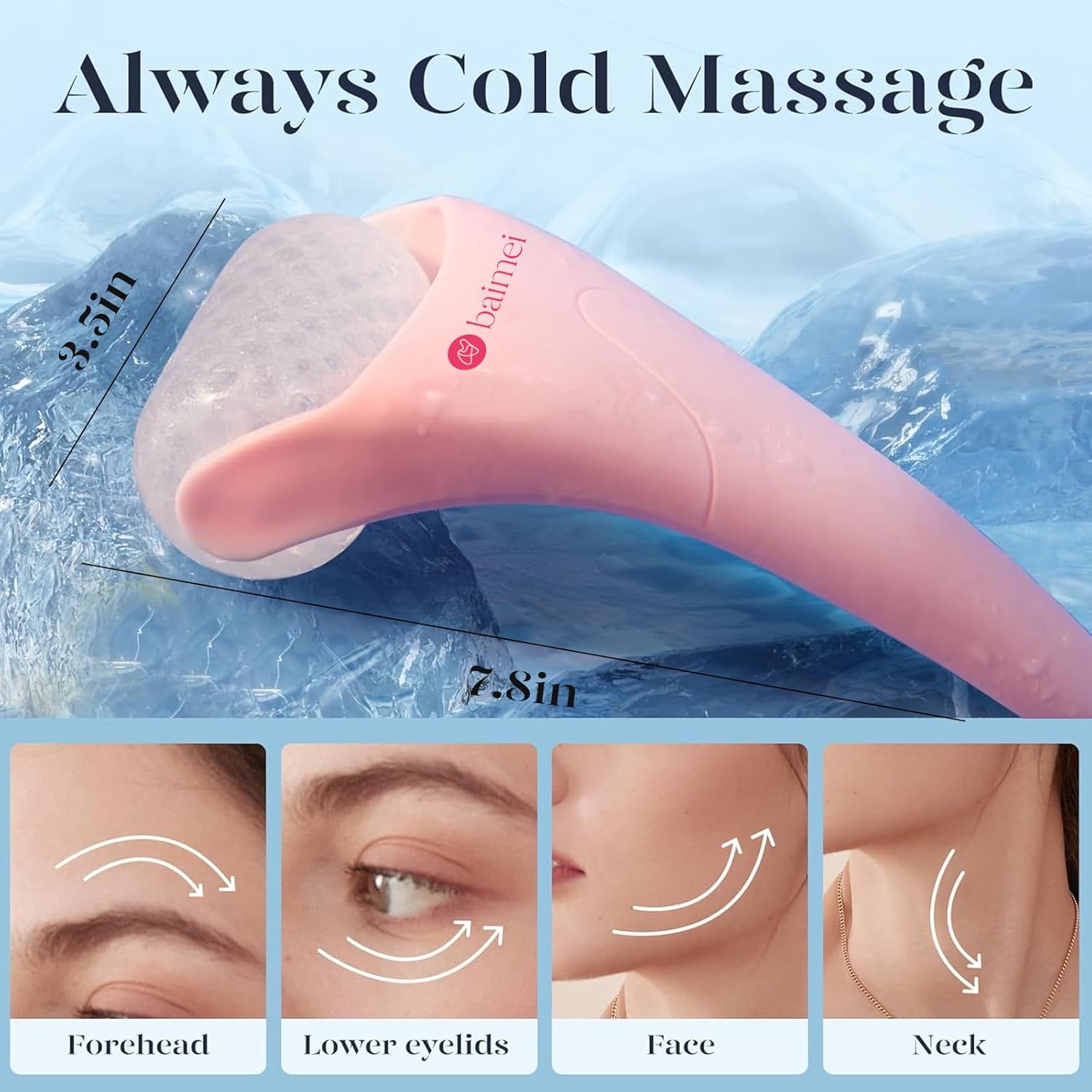 baimei icyme ice roller face gua sha tool set pink reduces puffiness migraines skin care