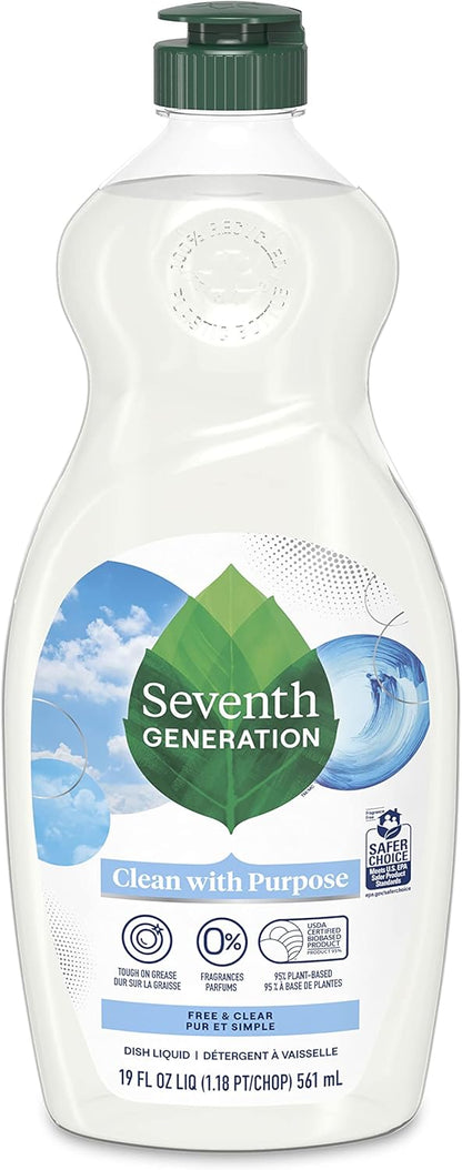 Seventh Generation Dish Liquid Soap Free & Clear liquid soap Dishwashing Soap Dish Soap for sensitive skin 19 oz