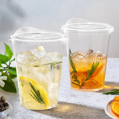 100 Pack - 16 oz Clear Plastic Cups with Lids, Sturdy & Food Safe Iced Coffee Cups with lids, Disposable Plastic Smoothie Cups for Cold Drinks, Sip Lids