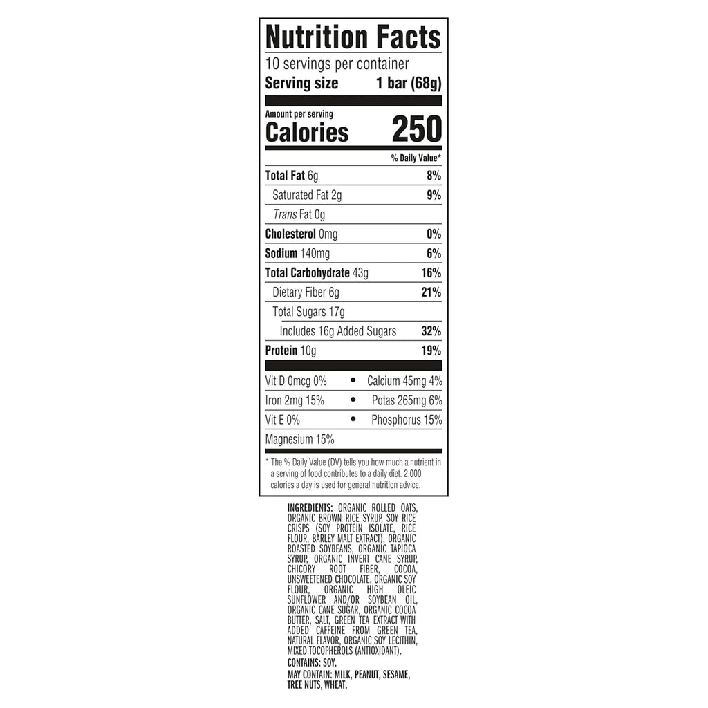 clif bar cool mint chocolate energy bars with caffeine 10-pack organic oats non-gmo