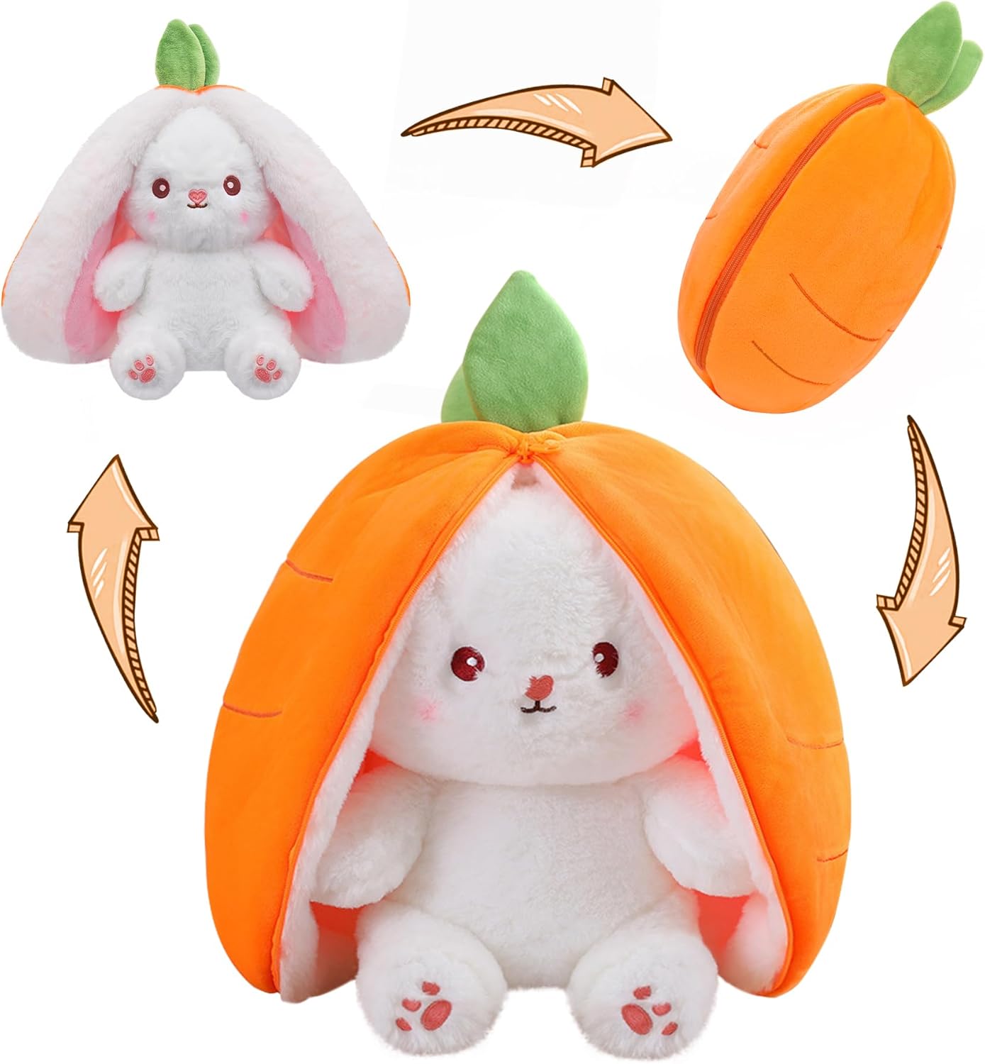 miaodam strawberry bunny reversible cuddle bunny plush zipper transformed rabbit toy