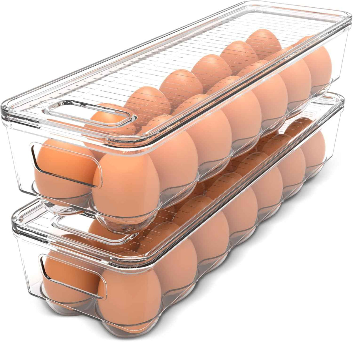 Utopia Home Egg Container With Lid and Handle for Refrigerator Organization- Pack of 2 - Clear Stackable Egg Holder for Kitchen or Pantry Organizers and Storage