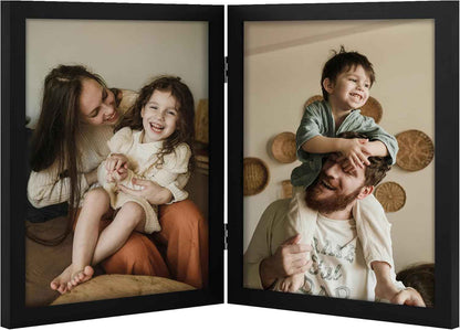 decorUhome Double 4x6 Picture Frame Vertical, Engineered Wood Bifold Photo Frame with Plexiglass for Tabletop Display, 4x6, Black