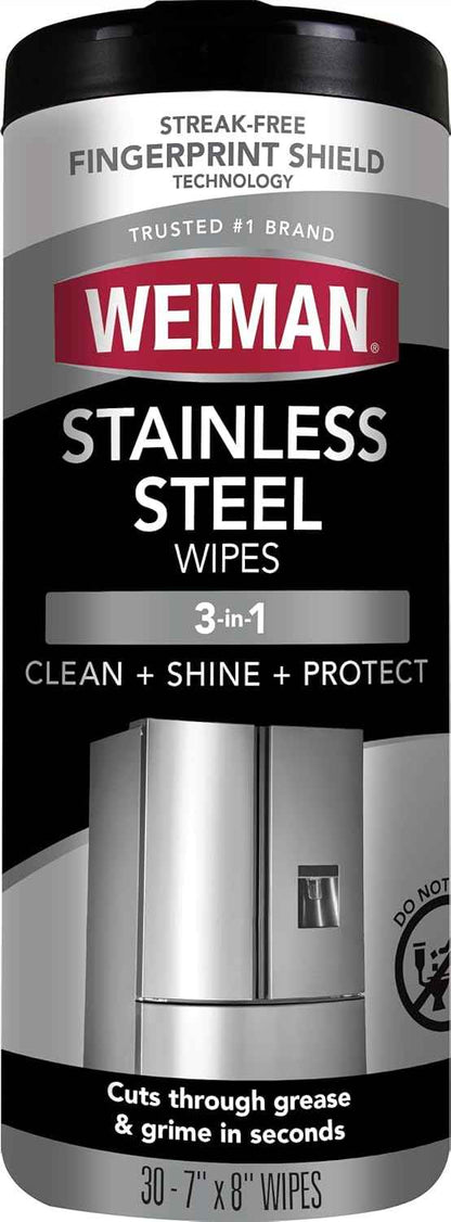 Weiman Stainless Steel Cleaning Wipes, 30-Count, Removes Dirt, Grime, and Grease without Streaks or Residue