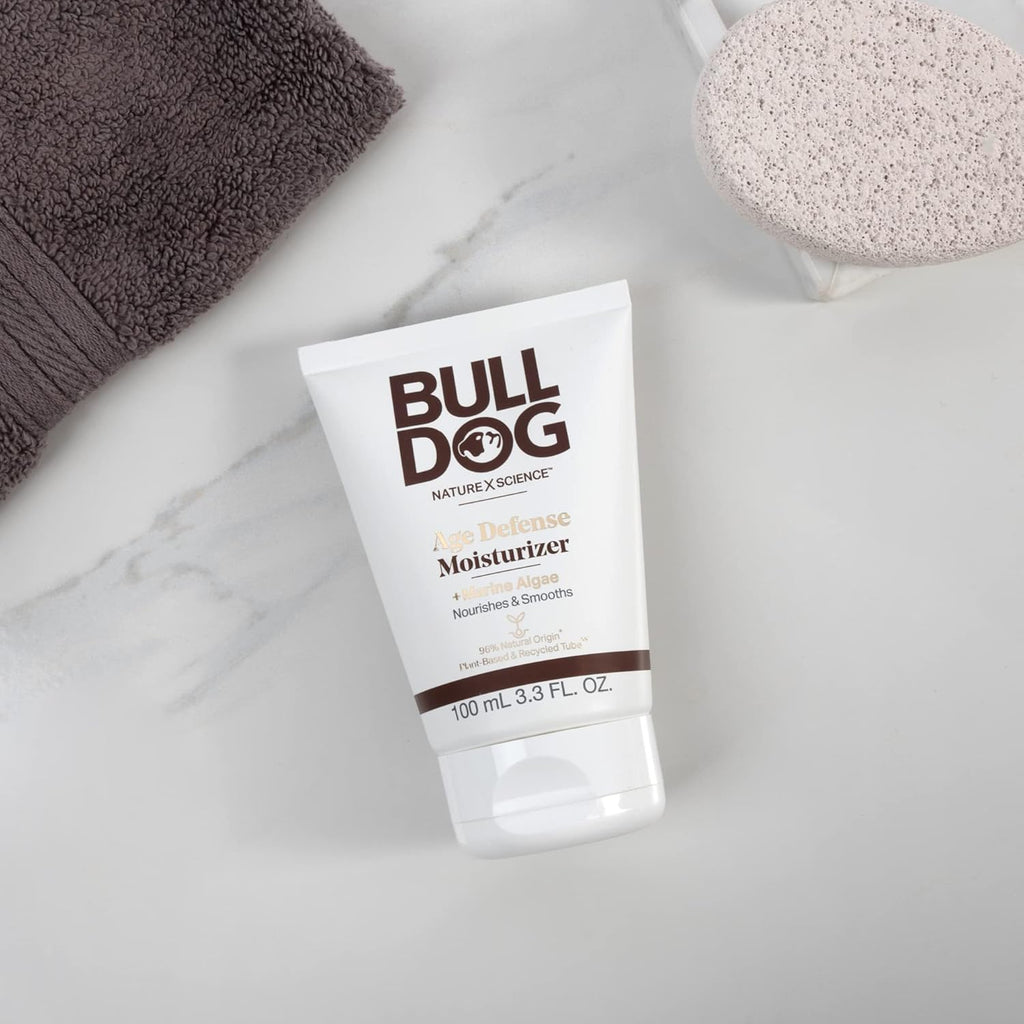 Bulldog Mens Skincare and Grooming Face Moisturizer Age Defense, 3.3 Fluid Ounce for Men's Regular Sensitive Skin