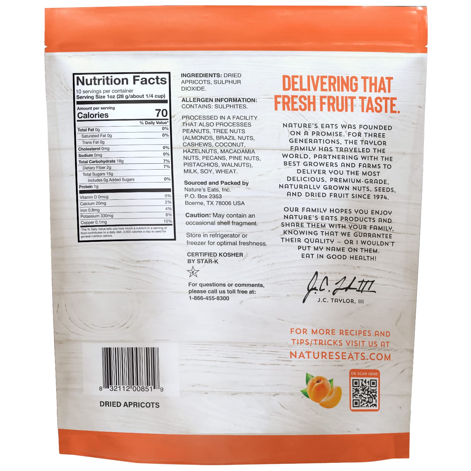 Nature's Eat sun-dried Turkish apricots - organic, no sugar added, gluten-free, vegan snack for adults and kids in 10 oz resealable bag