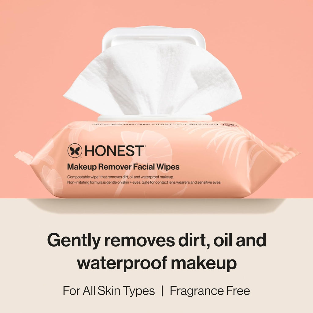 Honest Beauty fragrance-free, plant-based, gentle facial wipes for sensitive skin - 90 count