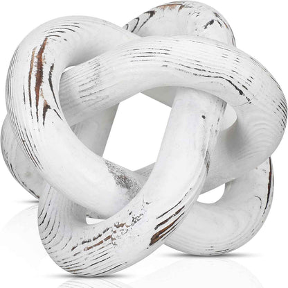 3 Link Wood Knot Decor - Hand Carved Coffee Table Decoration, Boho Chain Link Decor, Modern Shelf, Rustic Objects for Home Living Room Bedroom(White)