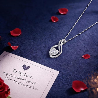 MOOSEA Mothers Day Gifts for Wife Infinity Moissanite Necklace, 1-3CT 925 Sterling Silver with Rhodium Plating Anniversary Birthday Gifts for Women Mom Her Moissanite Heart Pendant Jewelry Gift