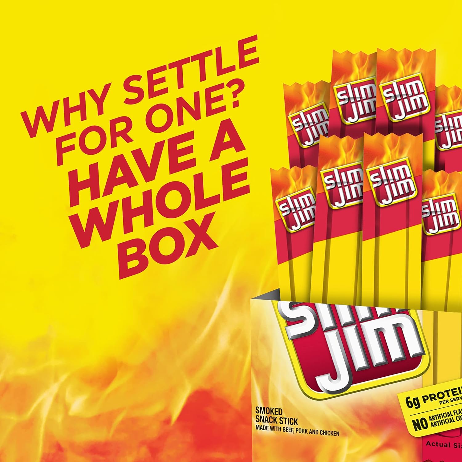 Slim Jim Original Flavor Snack Sticks, 6g Protein, 0.28 oz, 26 Count, Portable Snack Size