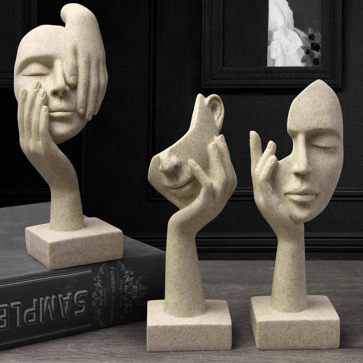 3 Pcs Thinker Statue,Modern Home Resin Sculptures,Collectible Figurines for Home Office Bookshelf Desktop Decor(Golden)