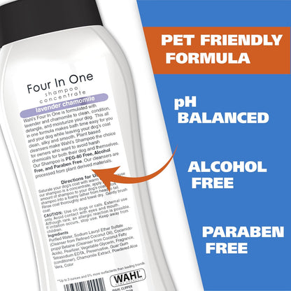 Wahl USA 4-in-1 Calming Dog Shampoo with Lavender Chamomile Scent – Cleans, Conditions, Detangles, & Moisturizes - Pet Friendly Formula - 24 Oz - Model 820000A