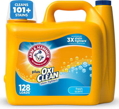 ARM & HAMMER Plus OxiClean Stain Fighters Liquid Laundry Detergent, Fresh Scent, 166.5 fl oz, 128 Loads