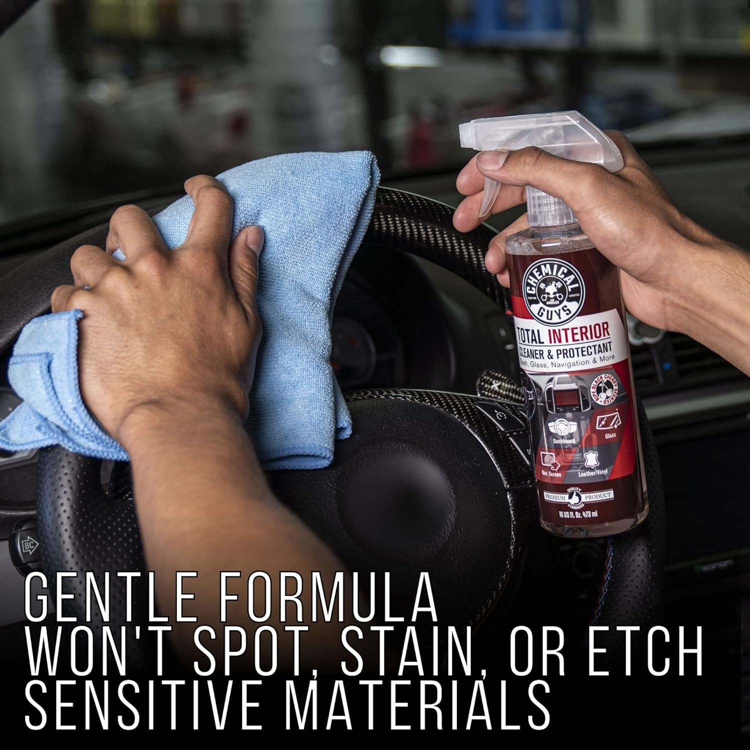 Chemical Guys total interior cleaner & protectant spray for leather, vinyl, plastic, rubber & glass - 16 oz - black cherry