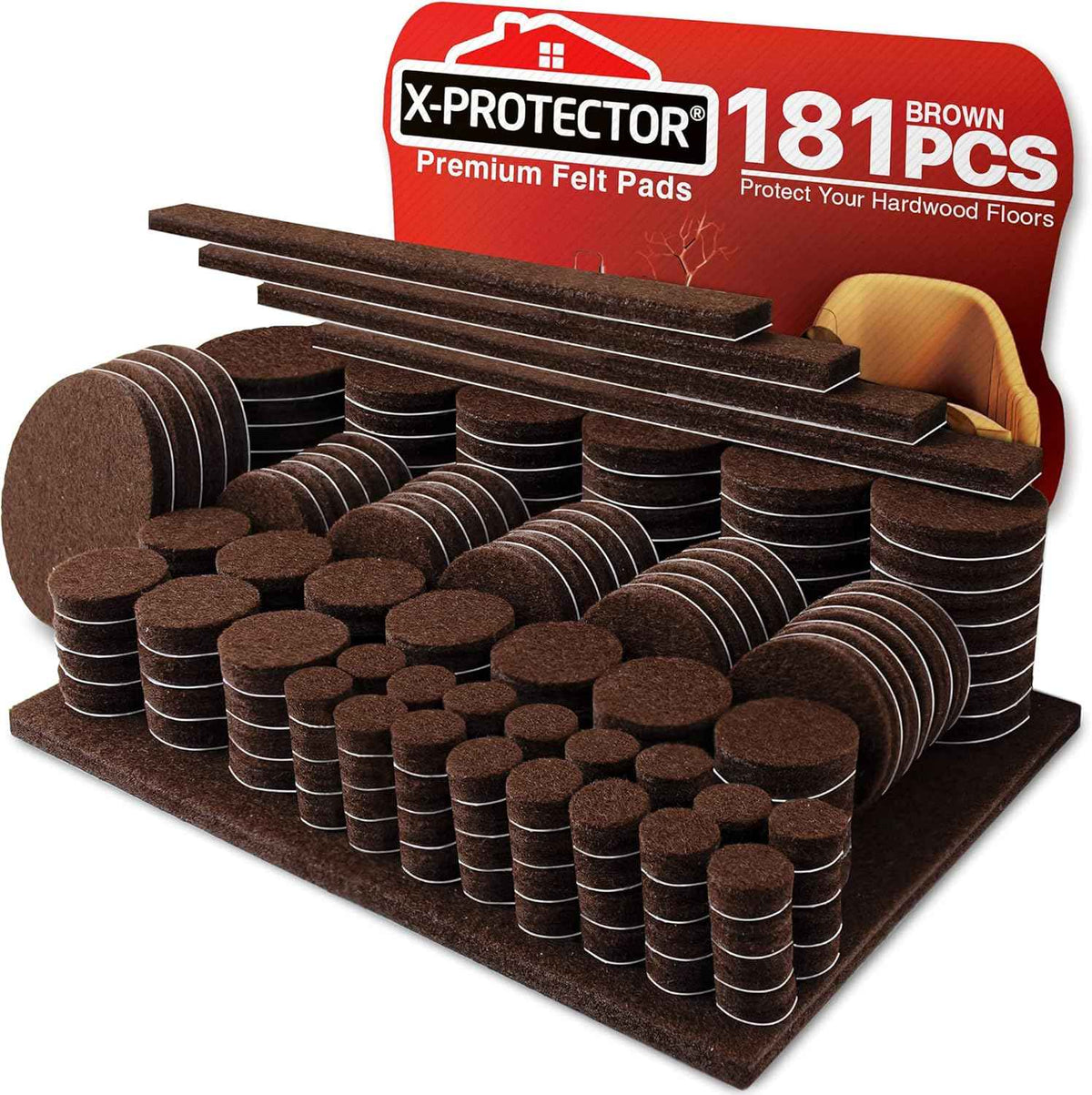 Felt Furniture Pads X-PROTECTOR 133 PCS Premium Furniture Pads - Felt Pads Furniture Feet Best Wood Floor Protectors - Protect Your Hardwood & Laminate Flooring! Brown and Beige