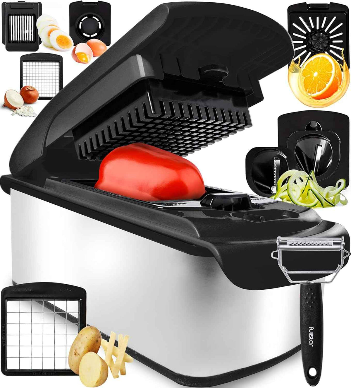 Fullstar The Original Pro Chopper - Vegetable Chopper and Spiralizer, Food Chopper with Container, Fruit Slicer, Kitchen Gadgets & Accessories, Home Essentials (4 in 1, White)