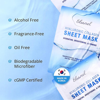 Ebanel 10 pack collagen face mask with hyaluronic acid, vitamin c, and aloe for skin firming and anti aging