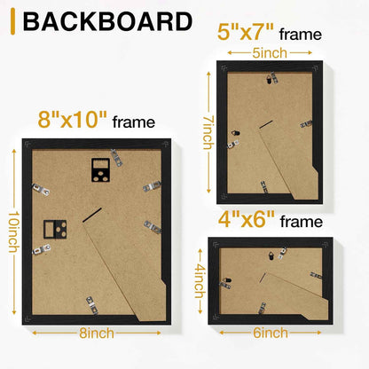 Vittanly 10 Pack Picture Frames Collage Wall Decor, Gallery Wall Frame Set for Wall or Tabletop Display, Engineered Wood and Shatter-resistant Plexiglass, Multi Sizes with 8x10, 5x7, 4x6 Frames, Black