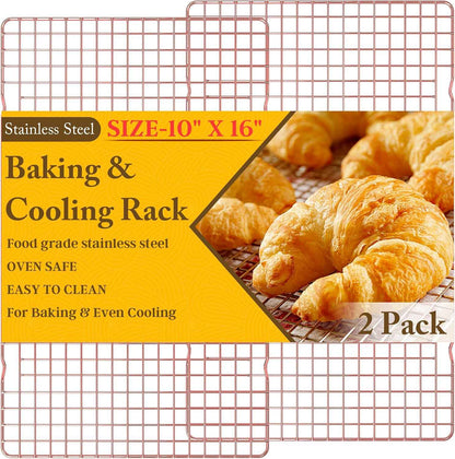 2PCS Cooling Racks for Cooking and Baking - 10" x 15"Heavy Duty Stainless Steel Wire Rack for Baking, Grilling, Roasting - Oven & Dishwasher Safe - Fits Jelly Roll Sheet Pan-Silver