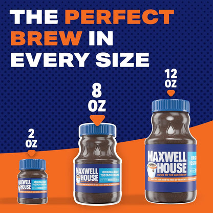 maxwell house original roast instant coffee, 8 oz, smooth, rich, full-bodied, no brewer required