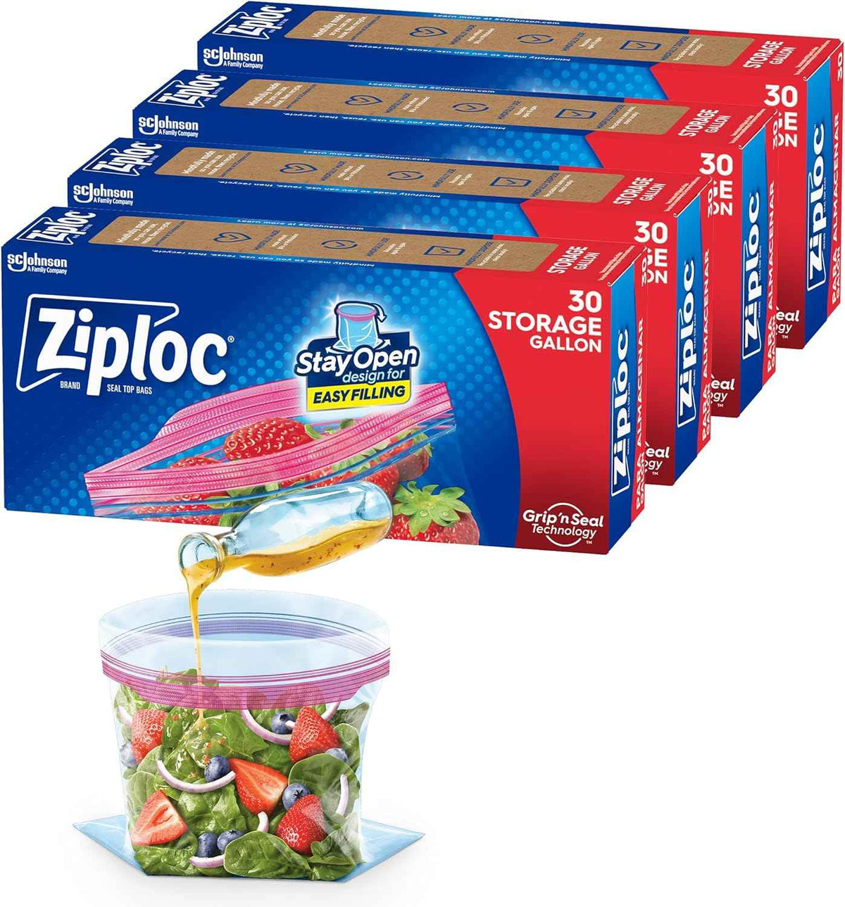 Ziploc Gallon Food Storage Bags, Stay Open Design with Stand-Up Bottom, Easy to Fill, 81 Count