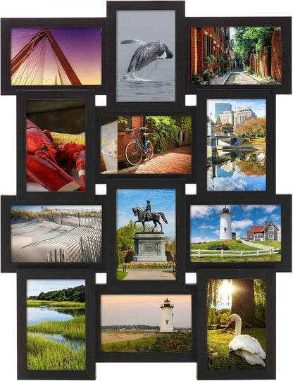 Melannco 18x23 inch black collage picture frame - multi-photo frame with 12 openings for family photos and home decor